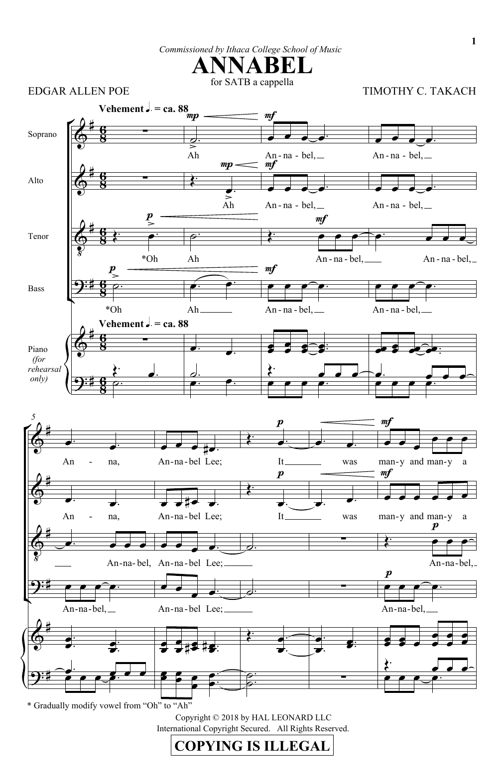 Timothy C. Takach Annabel sheet music notes and chords. Download Printable PDF.