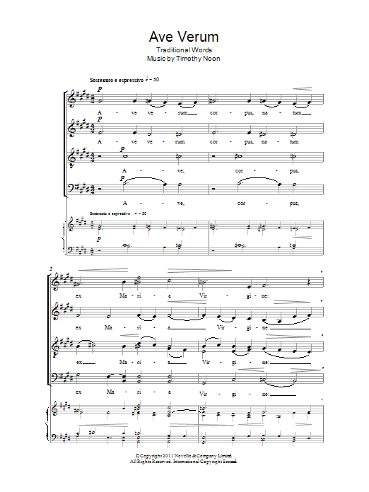 Timothy Noon Ave Verum sheet music notes and chords. Download Printable PDF.