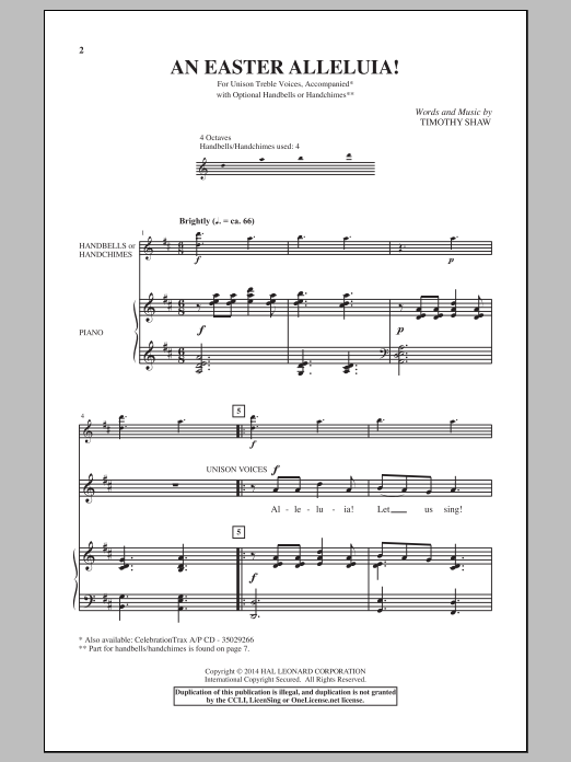 Timothy Shaw An Easter Alleluia sheet music notes and chords. Download Printable PDF.