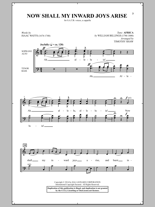 Learn to play Timothy Shaw Now Shall My Inward Joys Arise sheet music for SATB Choir in minutes. Price: 3.9900$ Timothy Shaw Now Shall My Inward Joys Arise sheet music notes and chords arranged for SATB Choir