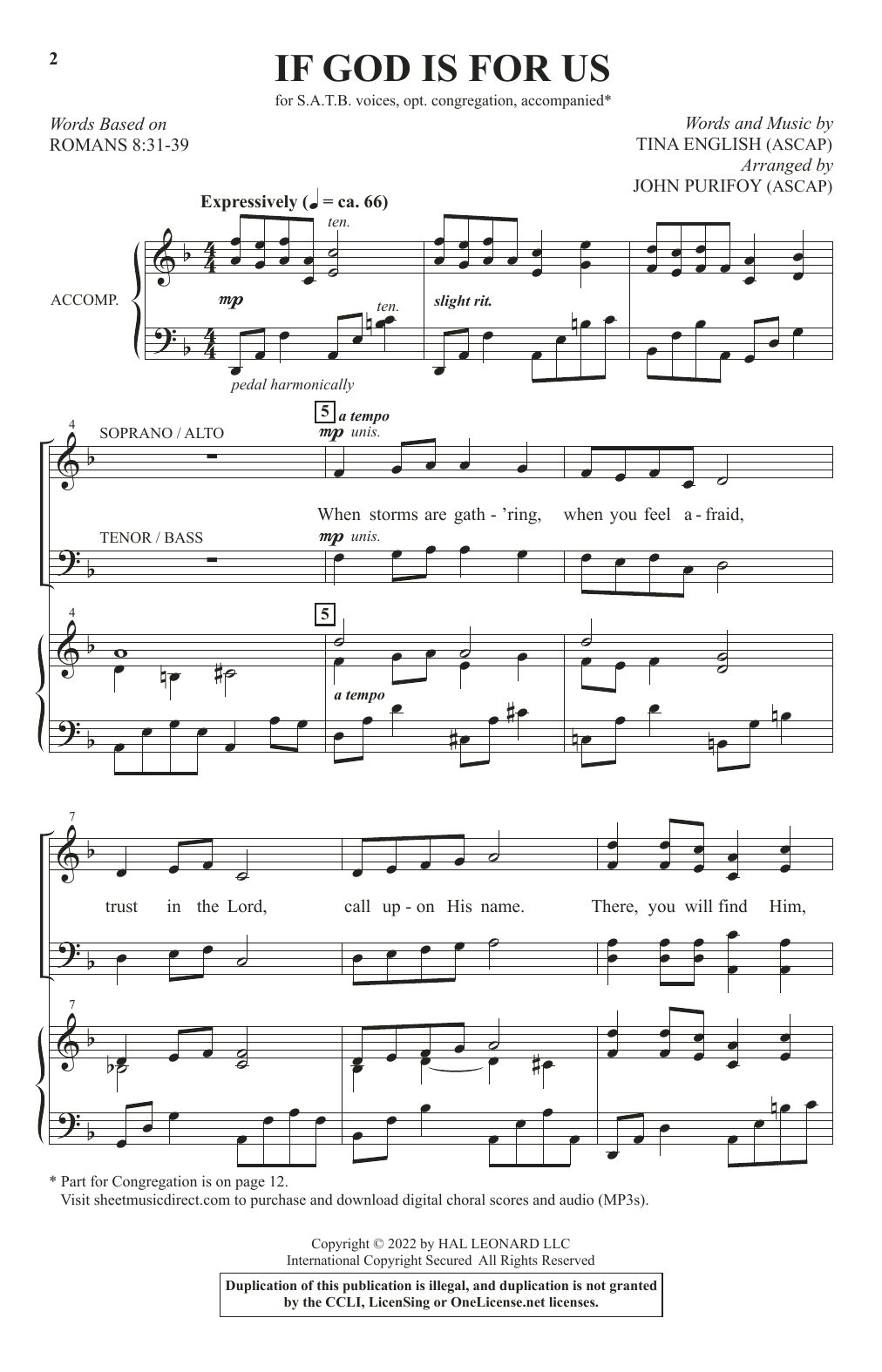 Learn to play Tina English If God Is For Us (arr. John Purifoy) sheet music for SATB Choir in minutes. Price: 3.9900$ Tina English If God Is For Us (arr. John Purifoy) sheet music notes and chords arranged for SATB Choir