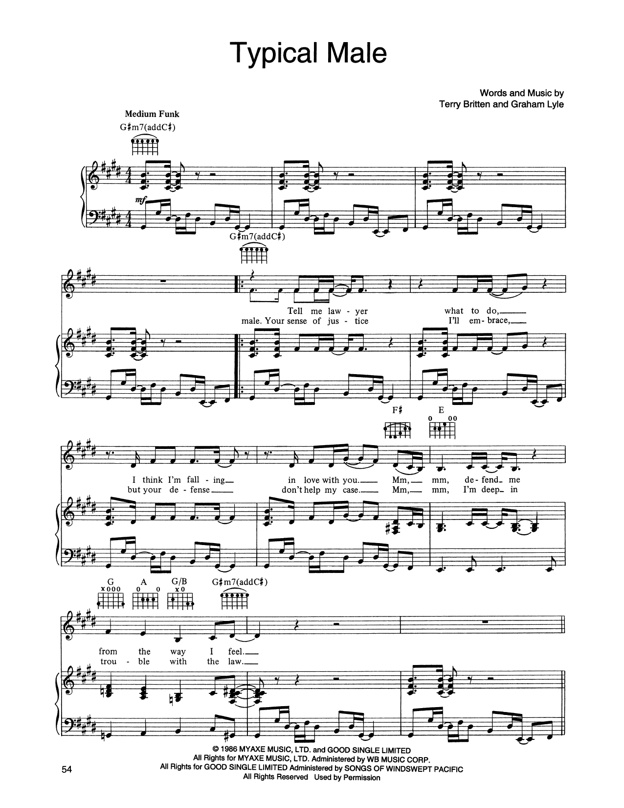 Learn to play Tina Turner Typical Male sheet music for Piano, Vocal & Guitar Chords (Right-Hand Melody) in minutes. Price: 7.8900$ Tina Turner Typical Male sheet music notes and chords arranged for Piano, Vocal & Guitar Chords (Right-Hand Melody)