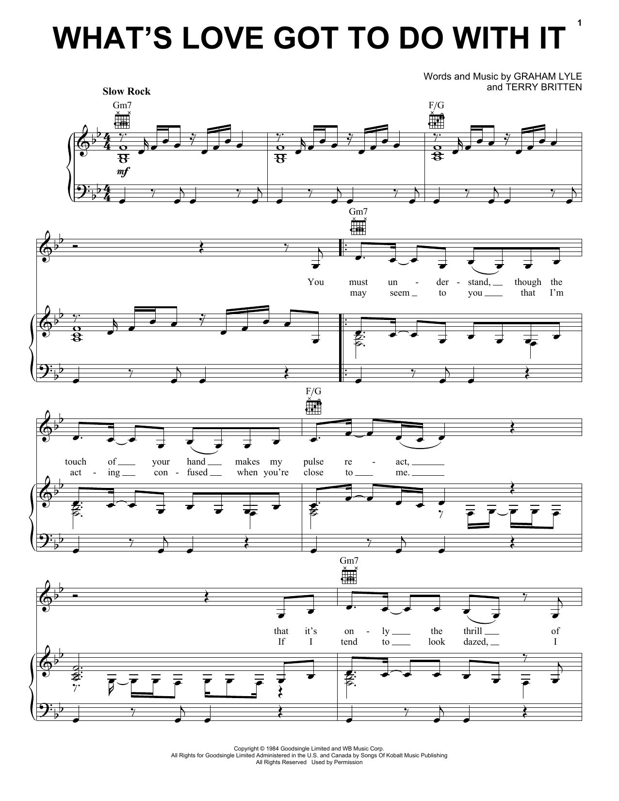 Tina Turner What's Love Got To Do With It sheet music notes and chords. Download Printable PDF.