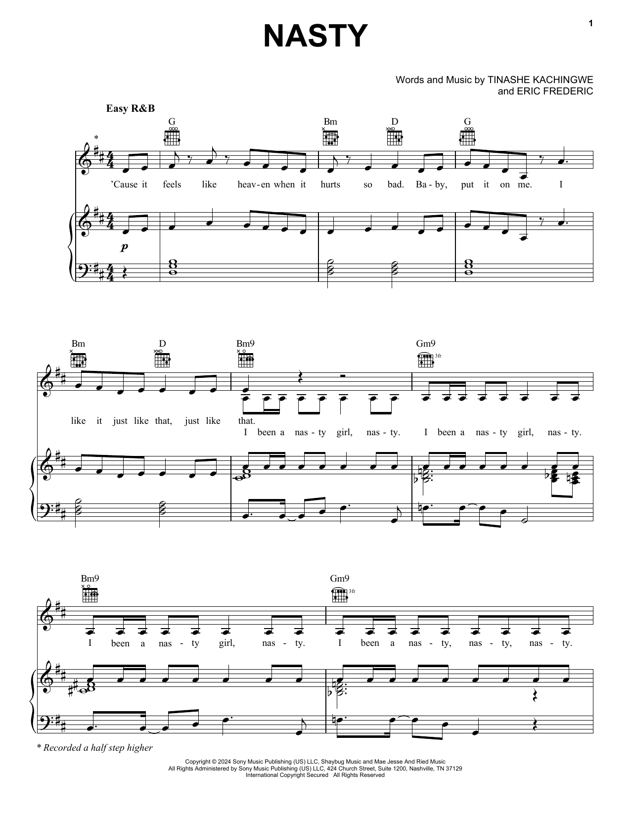 Tinashe Nasty sheet music notes and chords. Download Printable PDF.