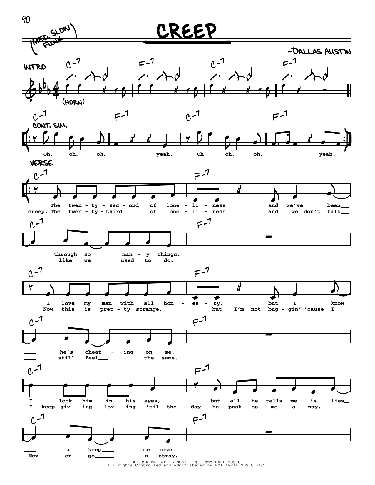 TLC Creep sheet music notes and chords. Download Printable PDF.