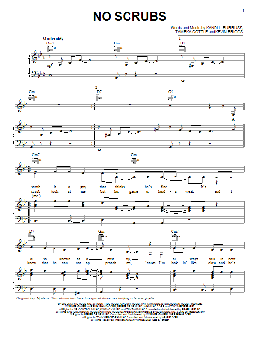 TLC "No Scrubs" Sheet Music PDF Notes, Chords | Rock Score Guitar Chords/Lyrics Download Printable. 162098