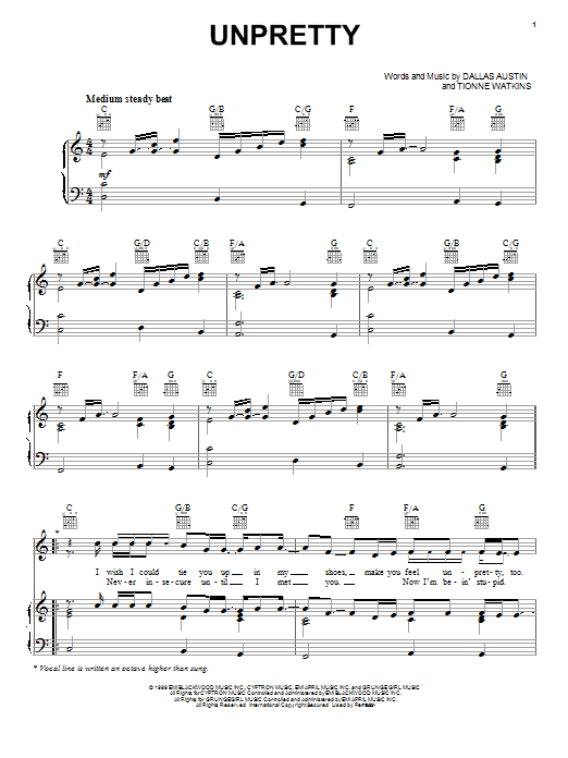 TLC Unpretty sheet music notes and chords. Download Printable PDF.