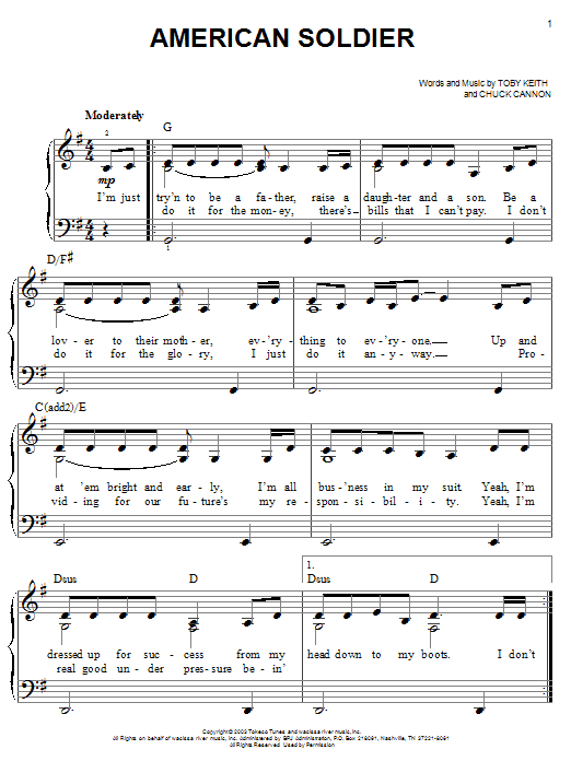 Toby Keith American Soldier sheet music notes and chords. Download Printable PDF.