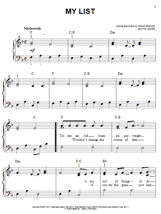 Learn to play Toby Keith My List sheet music for Easy Piano in minutes. Price: 6.9900$ Toby Keith My List sheet music notes and chords arranged for Easy Piano