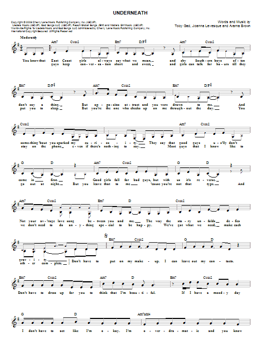 Toby Gad Underneath sheet music notes and chords. Download Printable PDF.