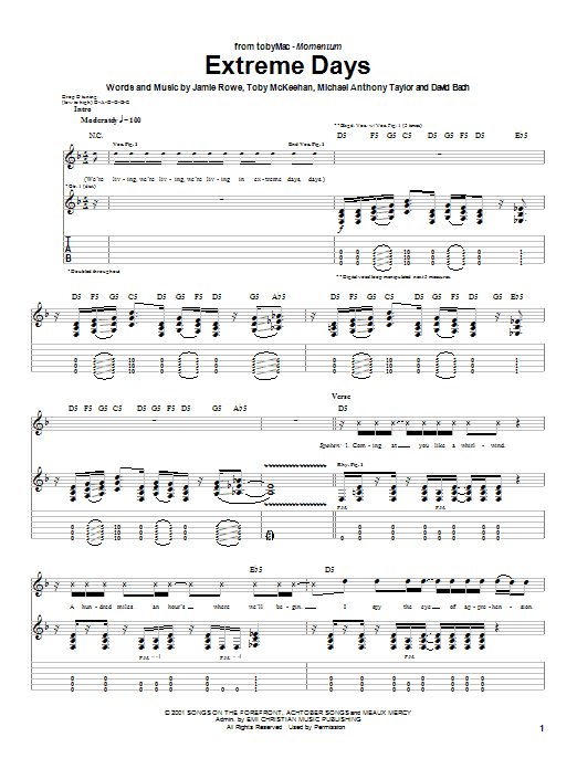 tobyMac Extreme Days sheet music notes and chords. Download Printable PDF.