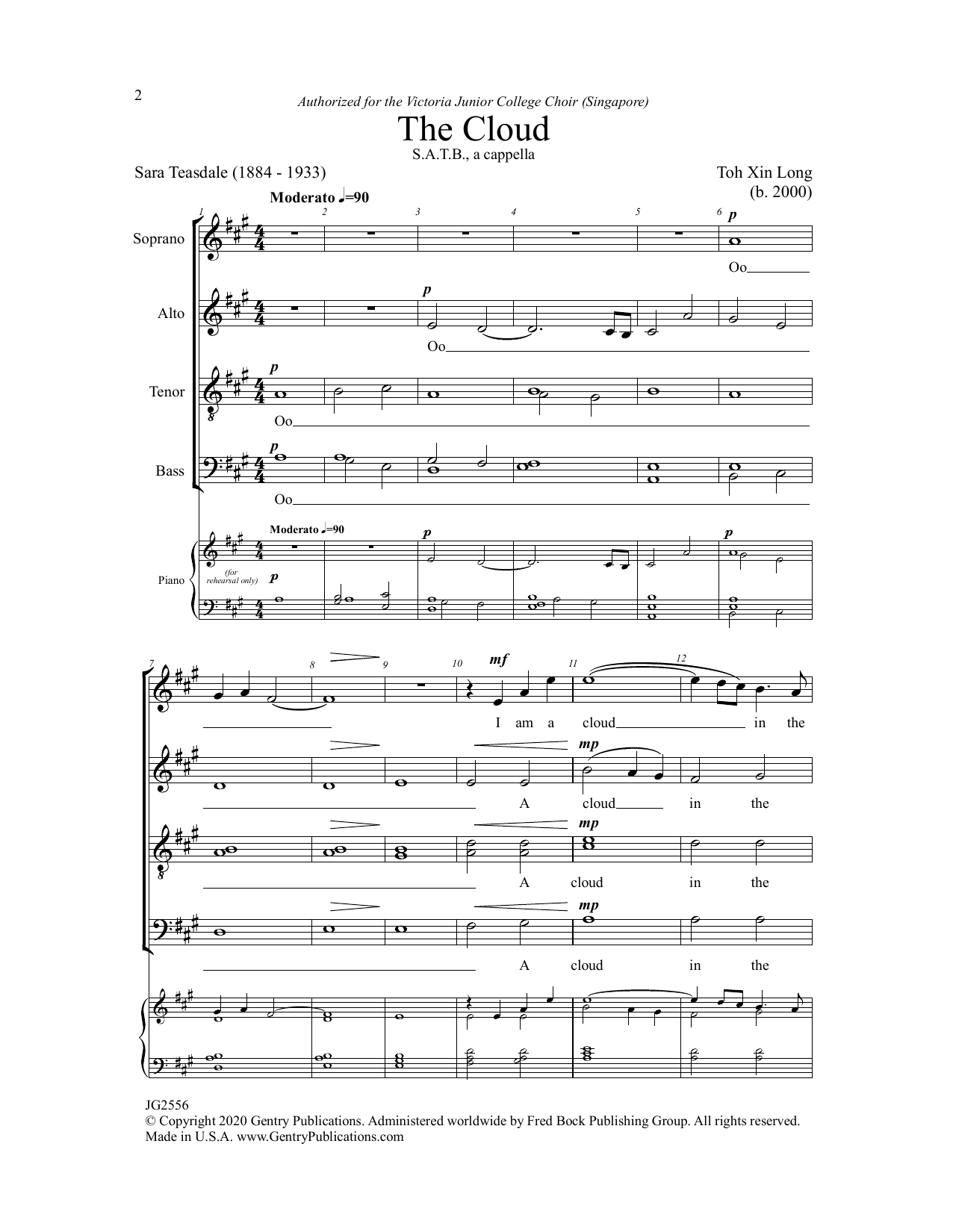 Toh Xin Long The Cloud sheet music notes and chords. Download Printable PDF.