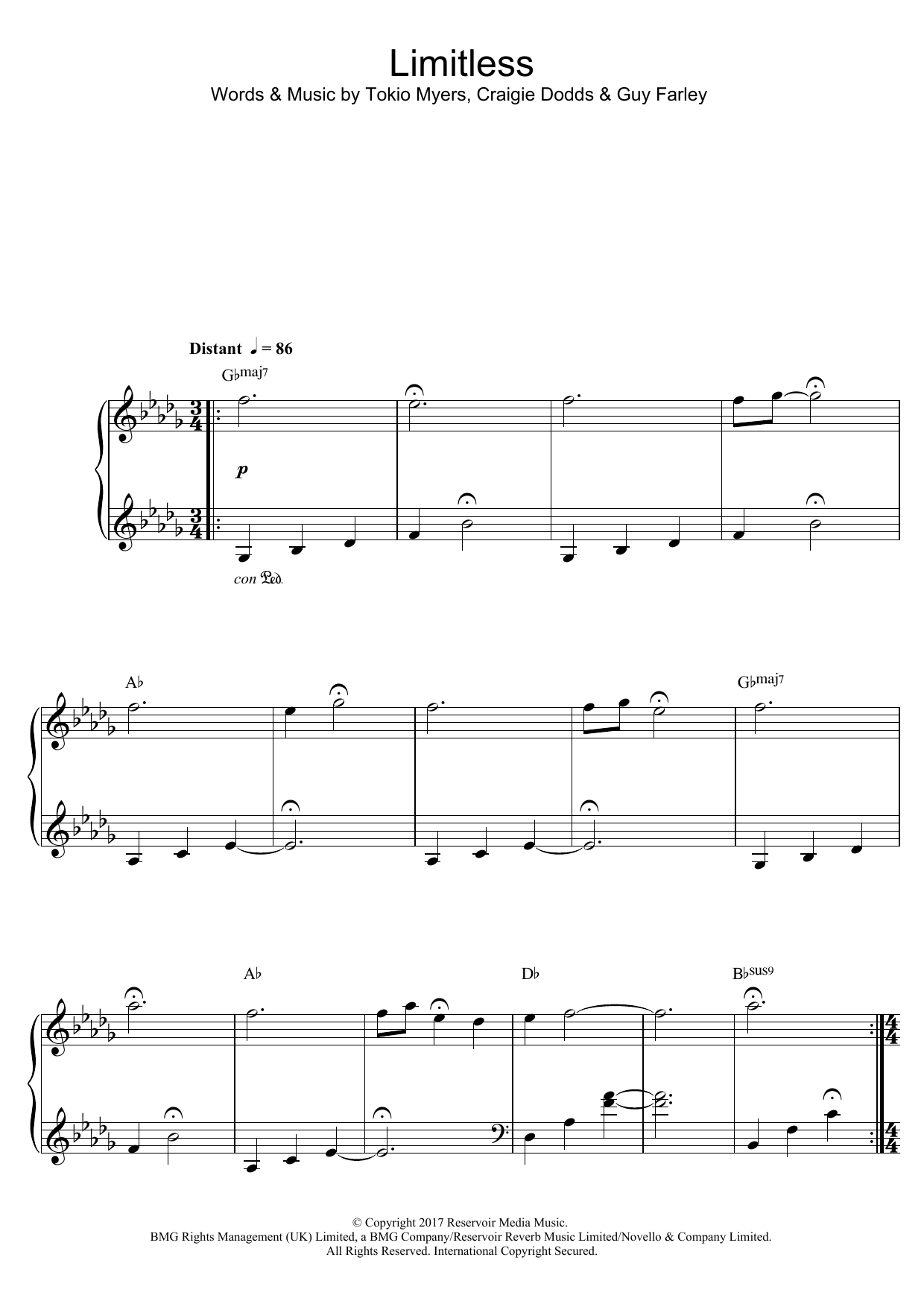 Tokio Myers Limitless sheet music notes and chords. Download Printable PDF.