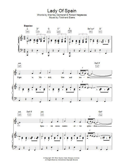 Tolchard Evans Lady Of Spain sheet music notes and chords. Download Printable PDF.