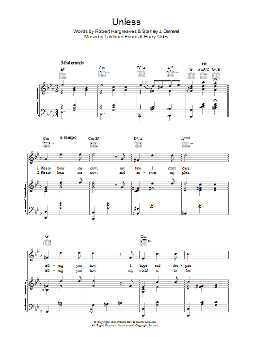 Tolchard Evans Unless sheet music notes and chords. Download Printable PDF.