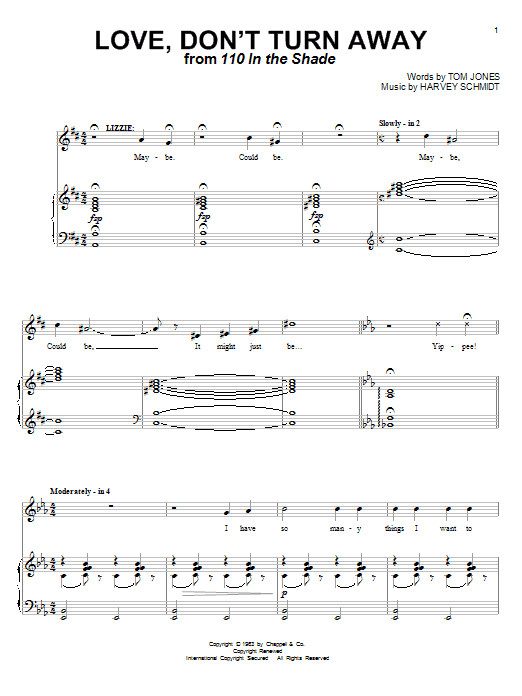 Tom Jones Love, Don't Turn Away sheet music notes and chords. Download Printable PDF.