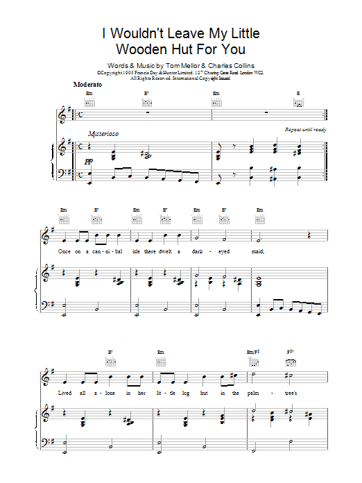 Charles Collins & Tom Mellor I Wouldn't Leave My Little Wooden Hut For You sheet music notes and chords - Download Printable PDF and start playing in minutes.