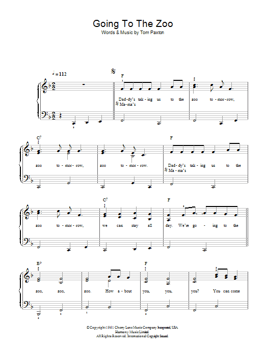 Tom Paxton Going To The Zoo sheet music notes and chords. Download Printable PDF.