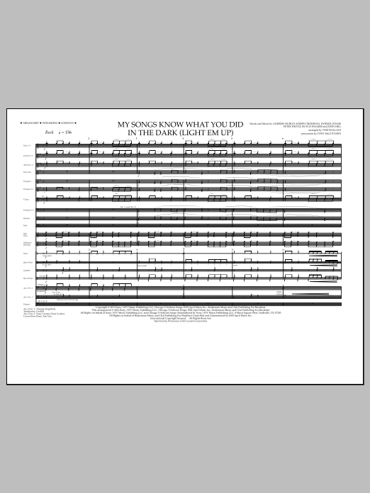 Tom Wallace My Songs Know What You Did in the Dark (Light 'Em Up) - Full Score sheet music notes and chords. Download Printable PDF.