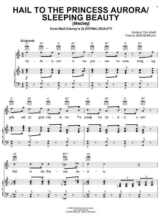 Tom Adair Hail To The Princess Aurora sheet music notes and chords. Download Printable PDF.