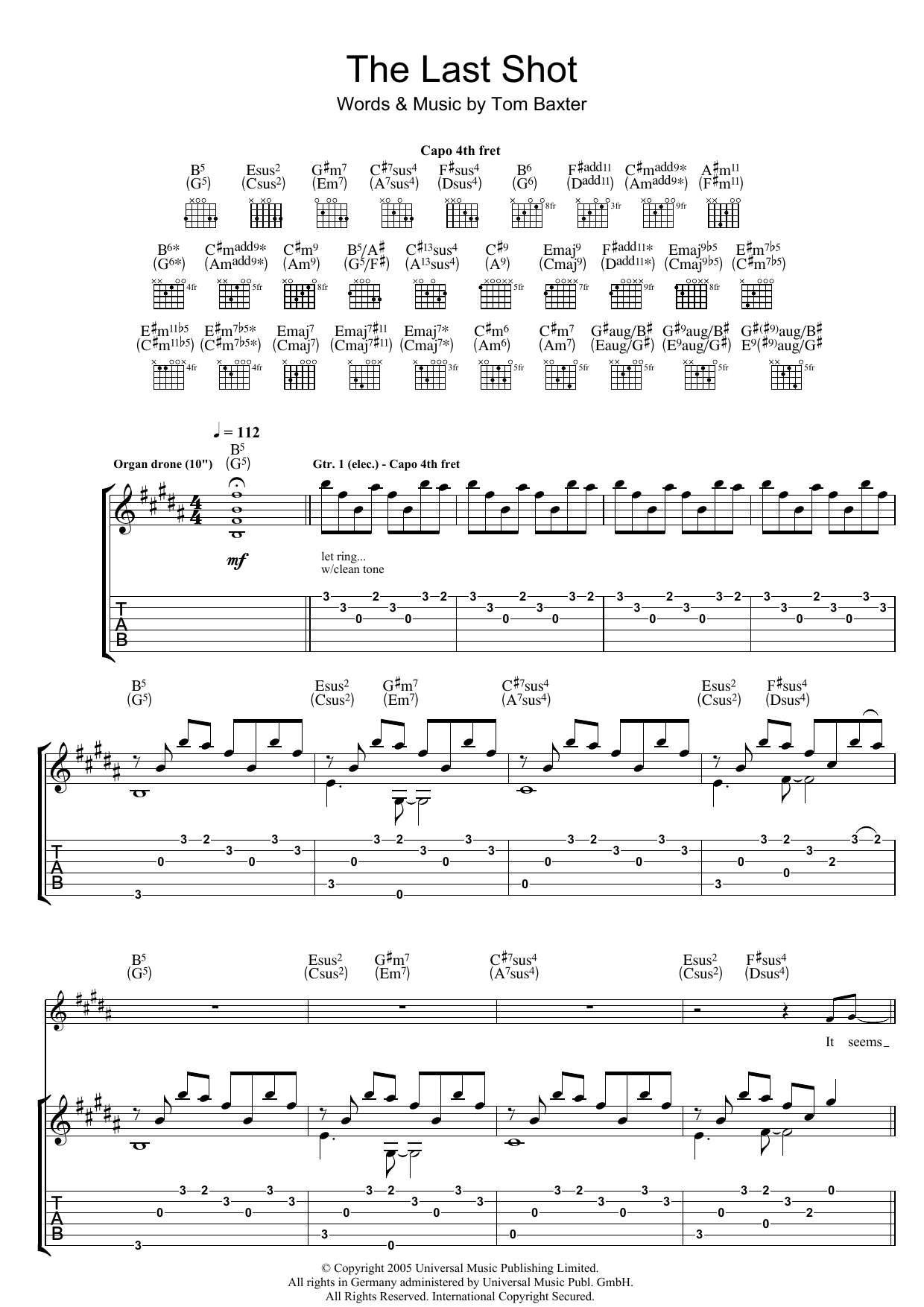 Tom Baxter The Last Shot sheet music notes and chords. Download Printable PDF.