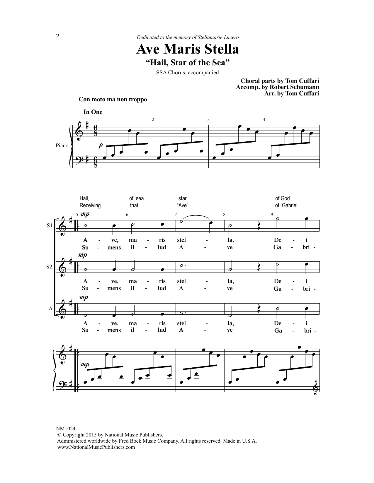 Tom Cuffari Ave Maris Stella sheet music notes and chords. Download Printable PDF.