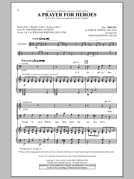 Learn to play John B. Dykes A Prayer For Heroes (arr. Tom Eggleston) sheet music for SATB Choir in minutes. Price: 3.9900$ John B. Dykes A Prayer For Heroes (arr. Tom Eggleston) sheet music notes and chords arranged for SATB Choir