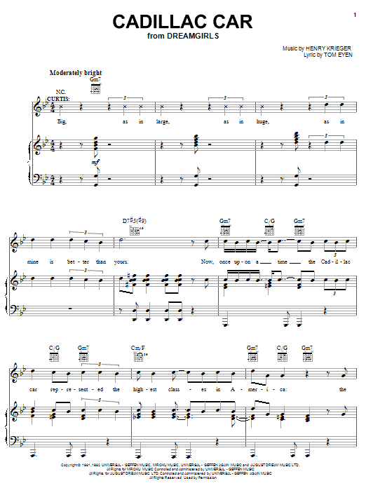 Tom Eyen Cadillac Car sheet music notes and chords. Download Printable PDF.
