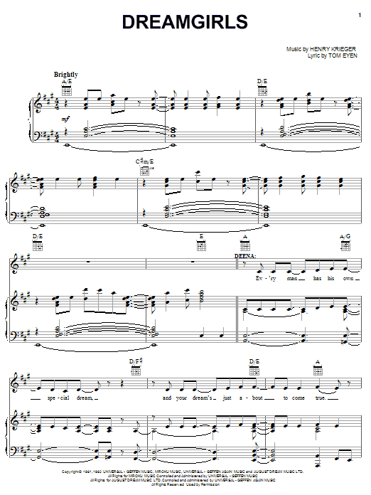 Tom Eyen Dreamgirls sheet music notes and chords. Download Printable PDF.