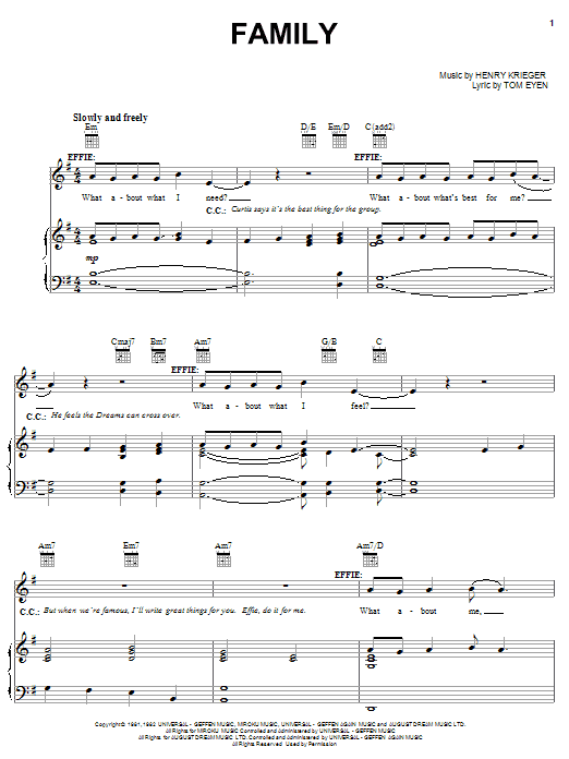 Tom Eyen Family sheet music notes and chords. Download Printable PDF.