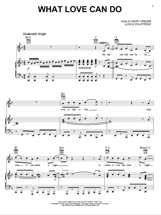 Learn to play Tom Eyen What Love Can Do sheet music for Piano, Vocal & Guitar Chords (Right-Hand Melody) in minutes. Price: 6.9900$ Tom Eyen What Love Can Do sheet music notes and chords arranged for Piano, Vocal & Guitar Chords (Right-Hand Melody)