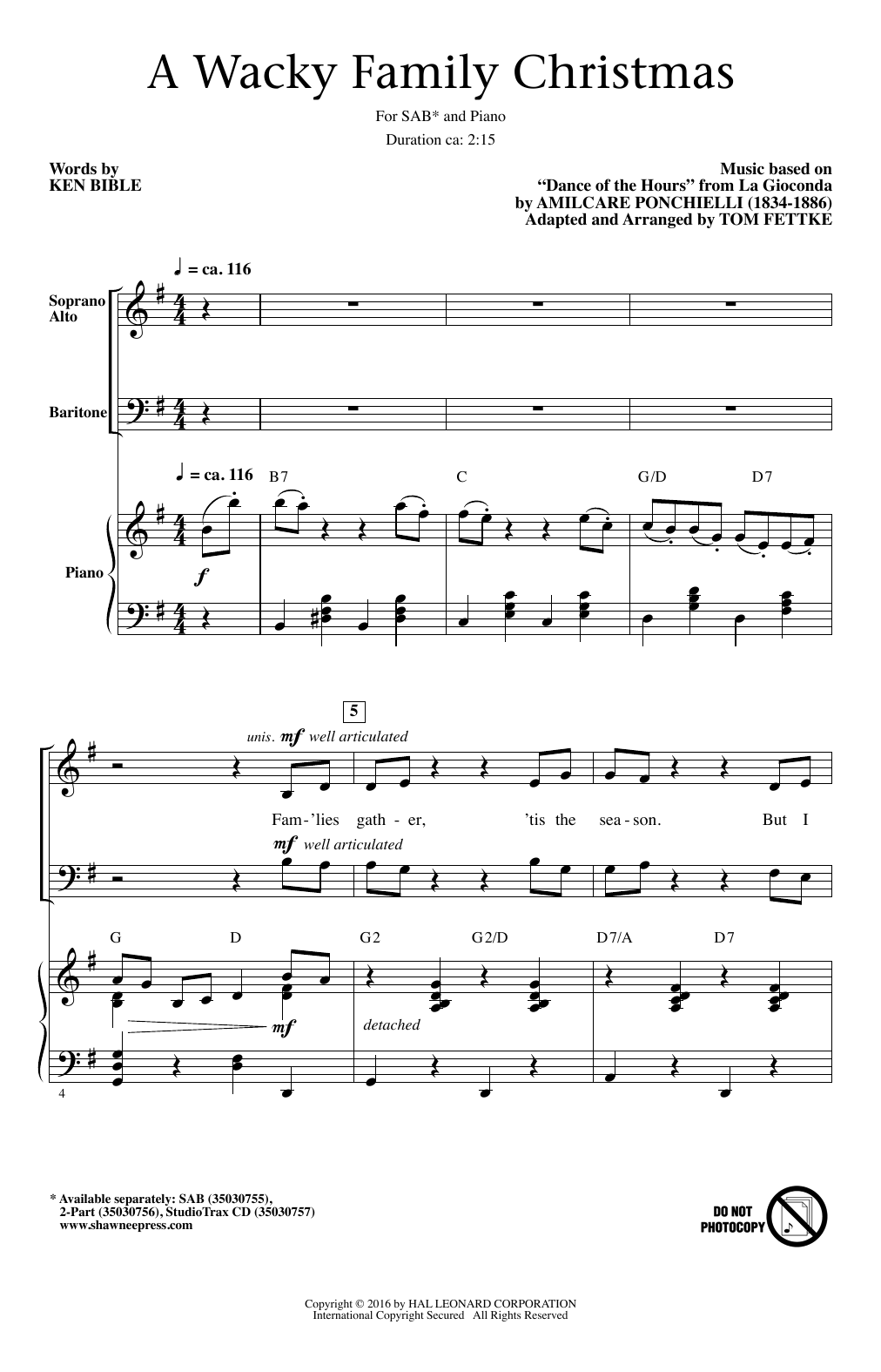 Learn to play Tom Fettke A Wacky Family Christmas sheet music for 2-Part Choir in minutes. Tom Fettke A Wacky Family Christmas sheet music notes and chords. Download Printable PDF.