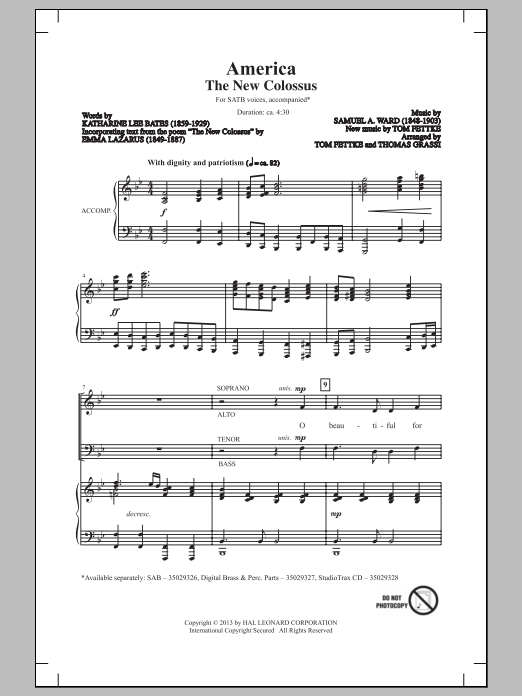 Learn to play Tom Fettke America (The New Colossus) sheet music for SAB Choir in minutes. Price: 3.9900$ Tom Fettke America (The New Colossus) sheet music notes and chords arranged for SAB Choir