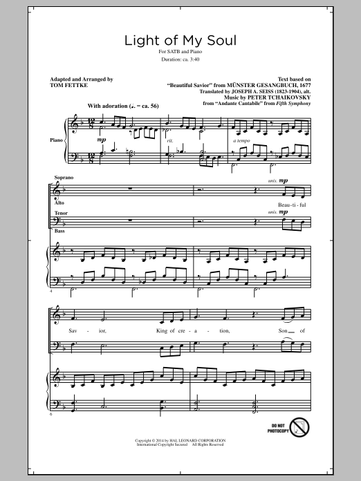 Learn to play Tom Fettke Light Of My Soul sheet music for SATB Choir in minutes. Price: 3.9900$ Tom Fettke Light Of My Soul sheet music notes and chords arranged for SATB Choir