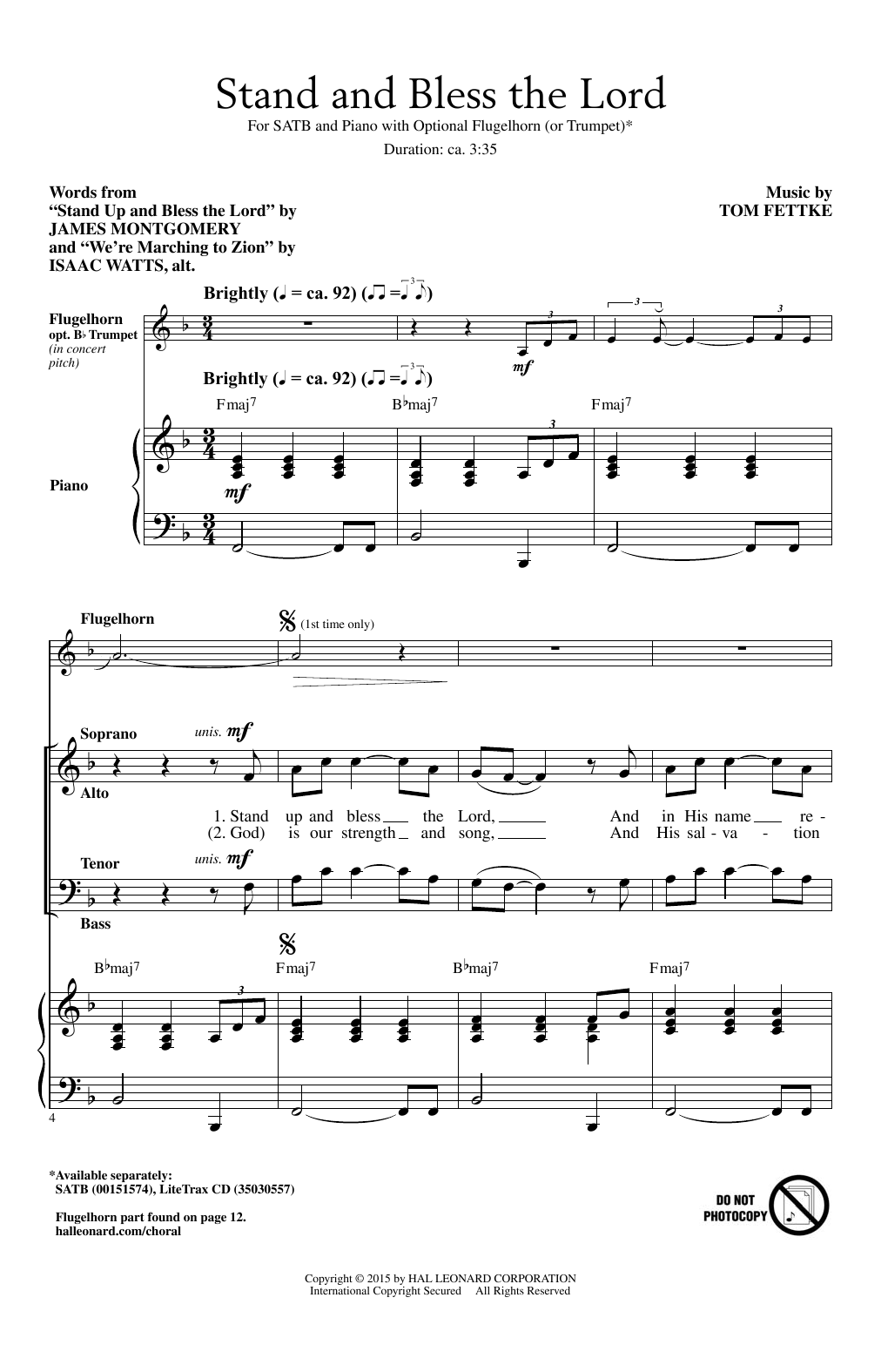 Learn to play Tom Fettke Stand And Bless The Lord sheet music for SATB Choir in minutes. Price: 3.9900$ Tom Fettke Stand And Bless The Lord sheet music notes and chords arranged for SATB Choir