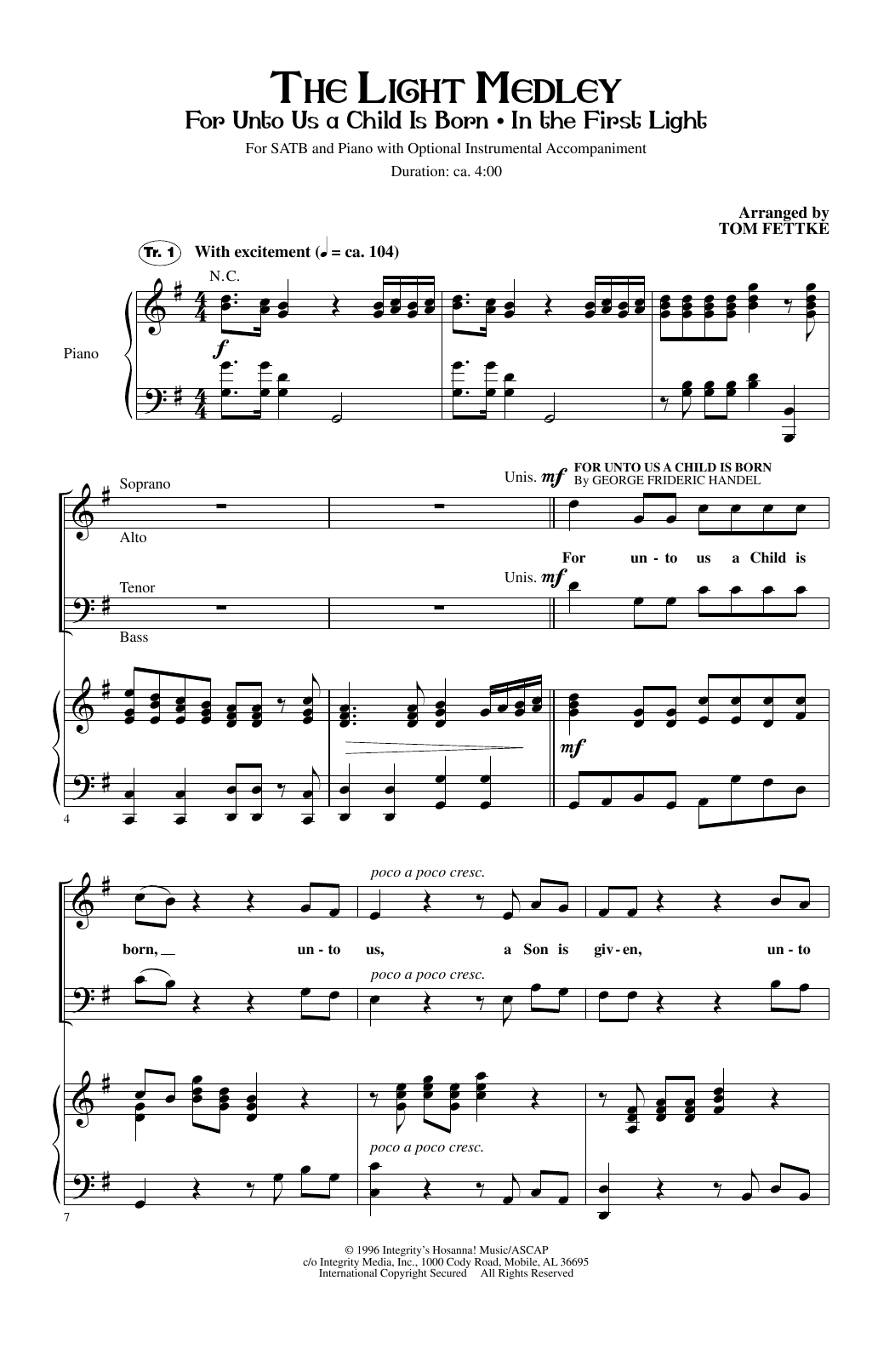 Tom Fettke The Light Medley sheet music notes and chords. Download Printable PDF.