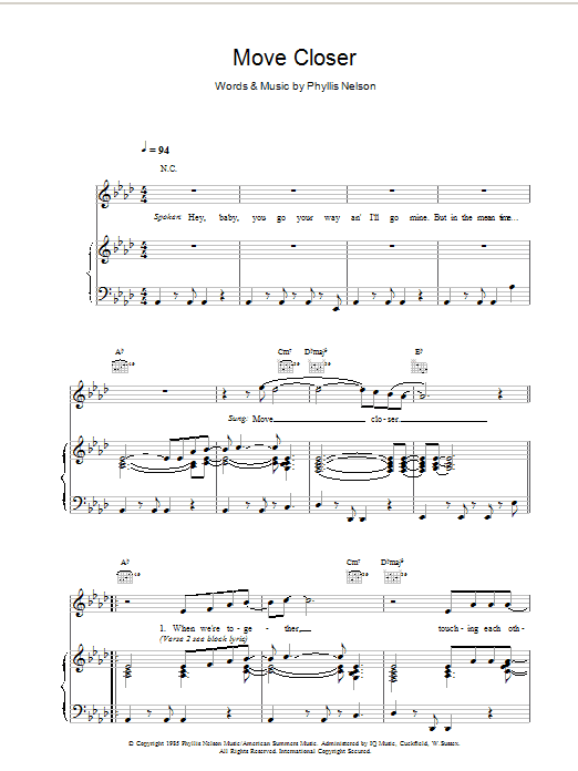Learn to play Tom Jones Move Closer sheet music for Piano, Vocal & Guitar (Right-Hand Melody) in minutes. Tom Jones Move Closer sheet music notes and chords. Download Printable PDF.