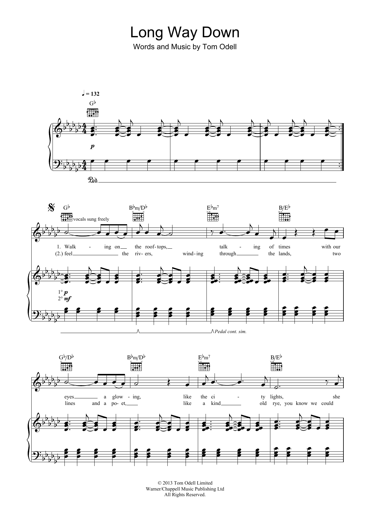 Tom Odell 'Long Way Down' Sheet Music, Chords & Lyrics | Download.