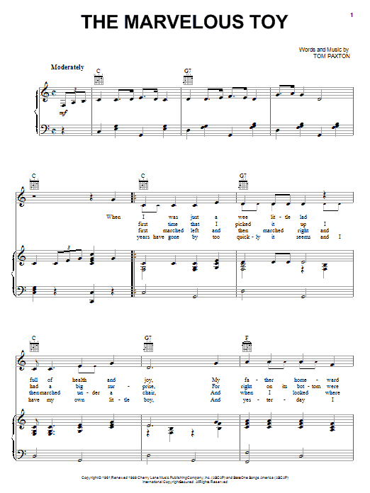 Tom Paxton The Marvelous Toy sheet music notes and chords. Download Printable PDF.