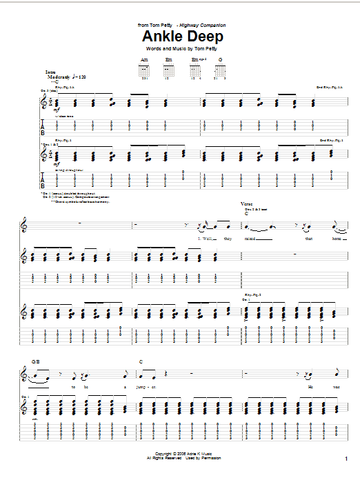 Learn to play Tom Petty Ankle Deep sheet music for Guitar Tab in minutes. Price: 7.8900$ Tom Petty Ankle Deep sheet music notes and chords arranged for Guitar Tab