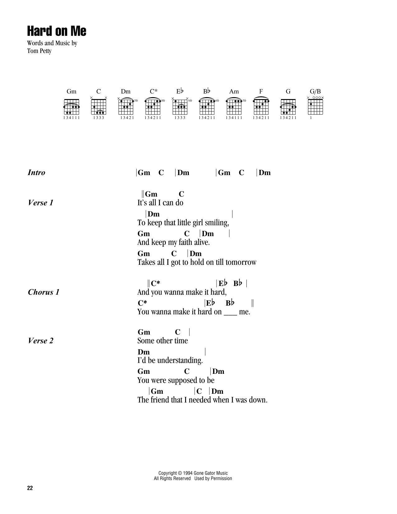 Tom Petty Hard On Me sheet music notes and chords. Download Printable PDF.