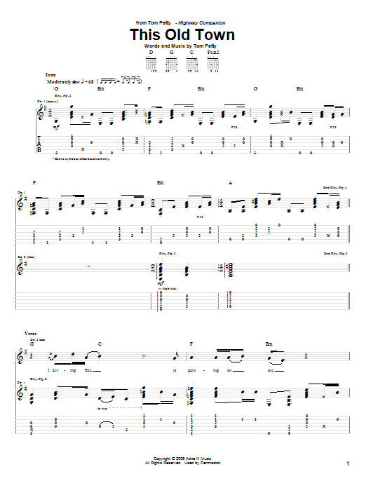 Learn to play Tom Petty This Old Town sheet music for Guitar Tab in minutes. Price: 7.8900$ Tom Petty This Old Town sheet music notes and chords arranged for Guitar Tab