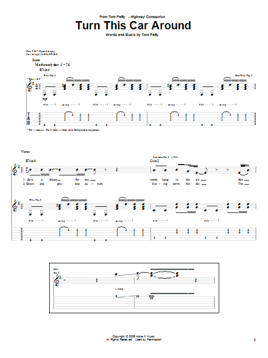 Learn to play Tom Petty Turn This Car Around sheet music for Guitar Tab in minutes. Price: 7.8900$ Tom Petty Turn This Car Around sheet music notes and chords arranged for Guitar Tab