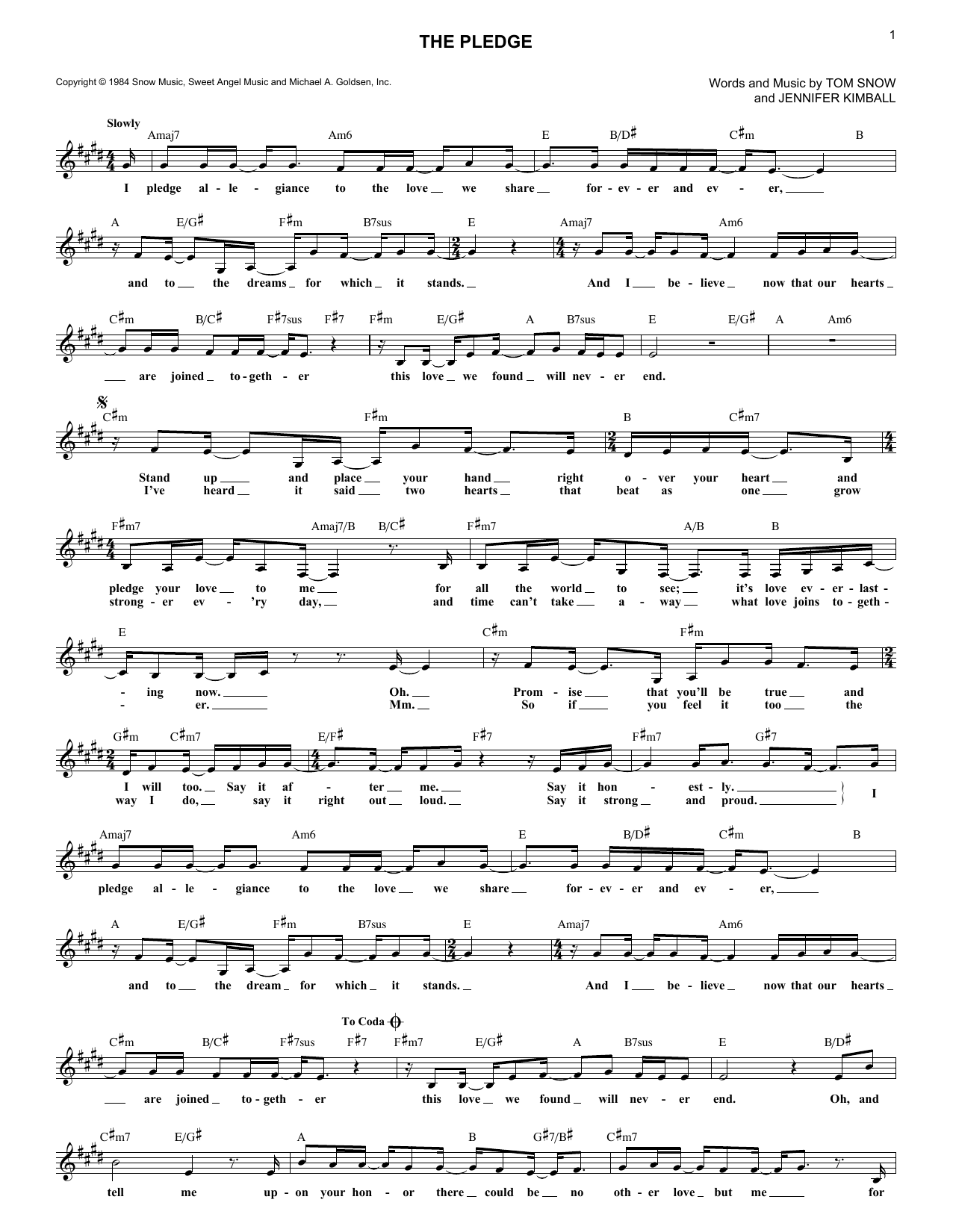 Tom Snow The Pledge sheet music notes and chords. Download Printable PDF.