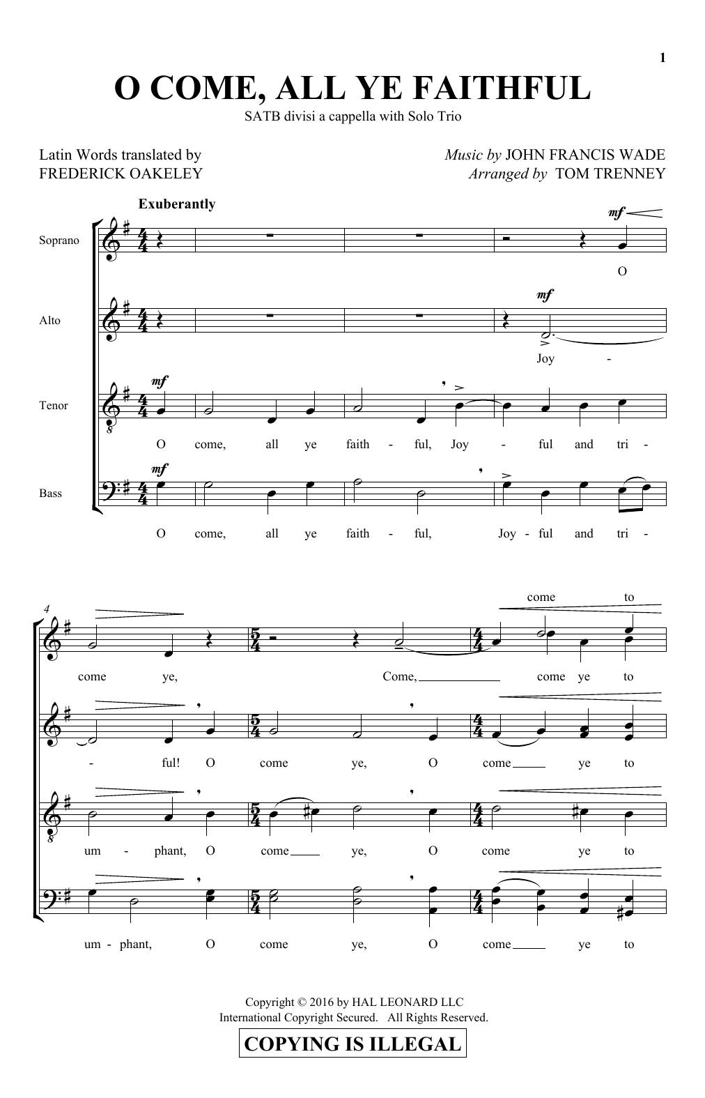 John Francis Wade O Come, All Ye Faithful (arr. Tom Trenney) sheet music notes and chords arranged for SATB Choir