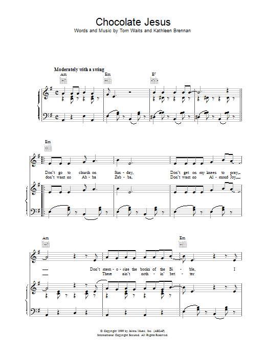 Tom Waits Chocolate Jesus sheet music notes and chords. Download Printable PDF.
