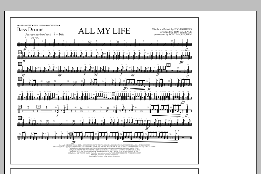 Learn to play Tom Wallace All My Life - Bass Drums sheet music for Marching Band in minutes. Price: 7.8900$ Tom Wallace All My Life - Bass Drums sheet music notes and chords arranged for Marching Band