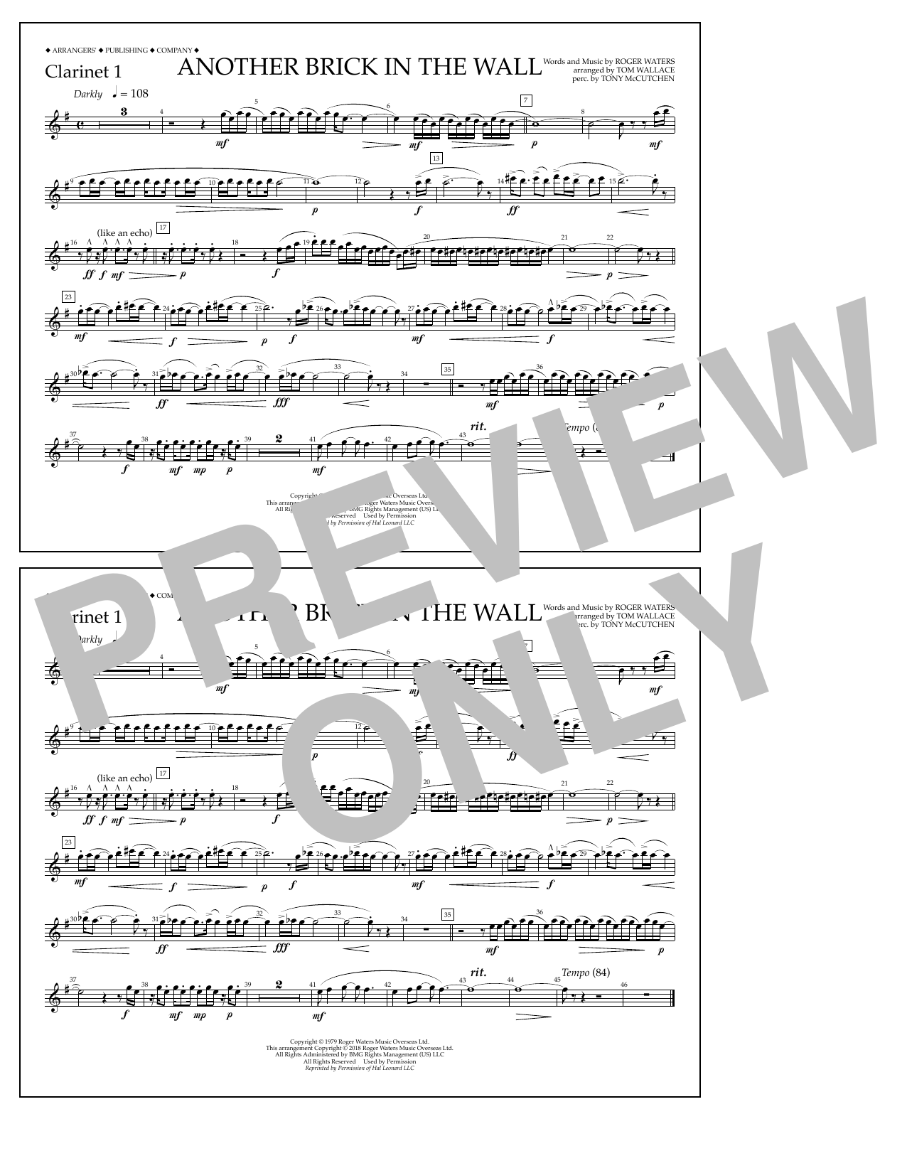 Learn to play Tom Wallace Another Brick in the Wall - Clarinet 1 sheet music for Marching Band in minutes. Price: 7.8900$ Tom Wallace Another Brick in the Wall - Clarinet 1 sheet music notes and chords arranged for Marching Band