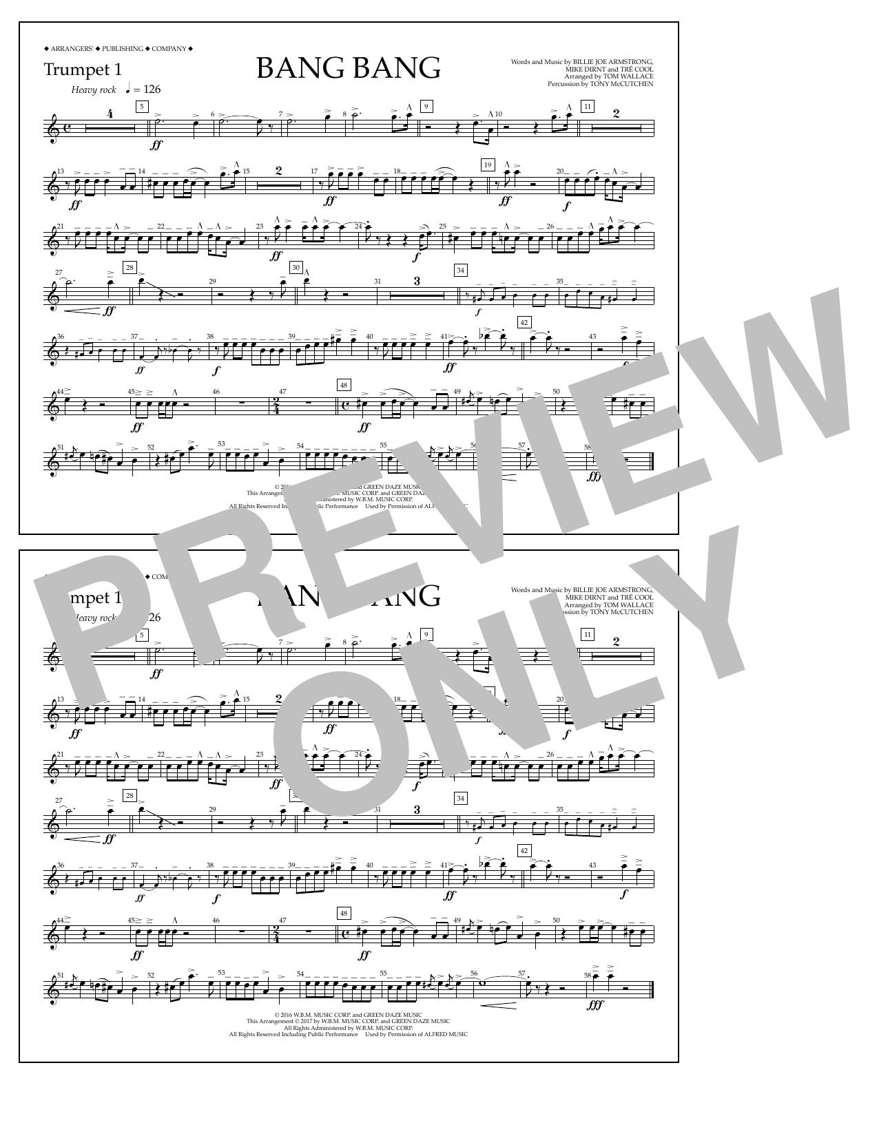 Learn to play Tom Wallace Bang Bang - Trumpet 1 sheet music for Marching Band in minutes. Price: 7.8900$ Tom Wallace Bang Bang - Trumpet 1 sheet music notes and chords arranged for Marching Band