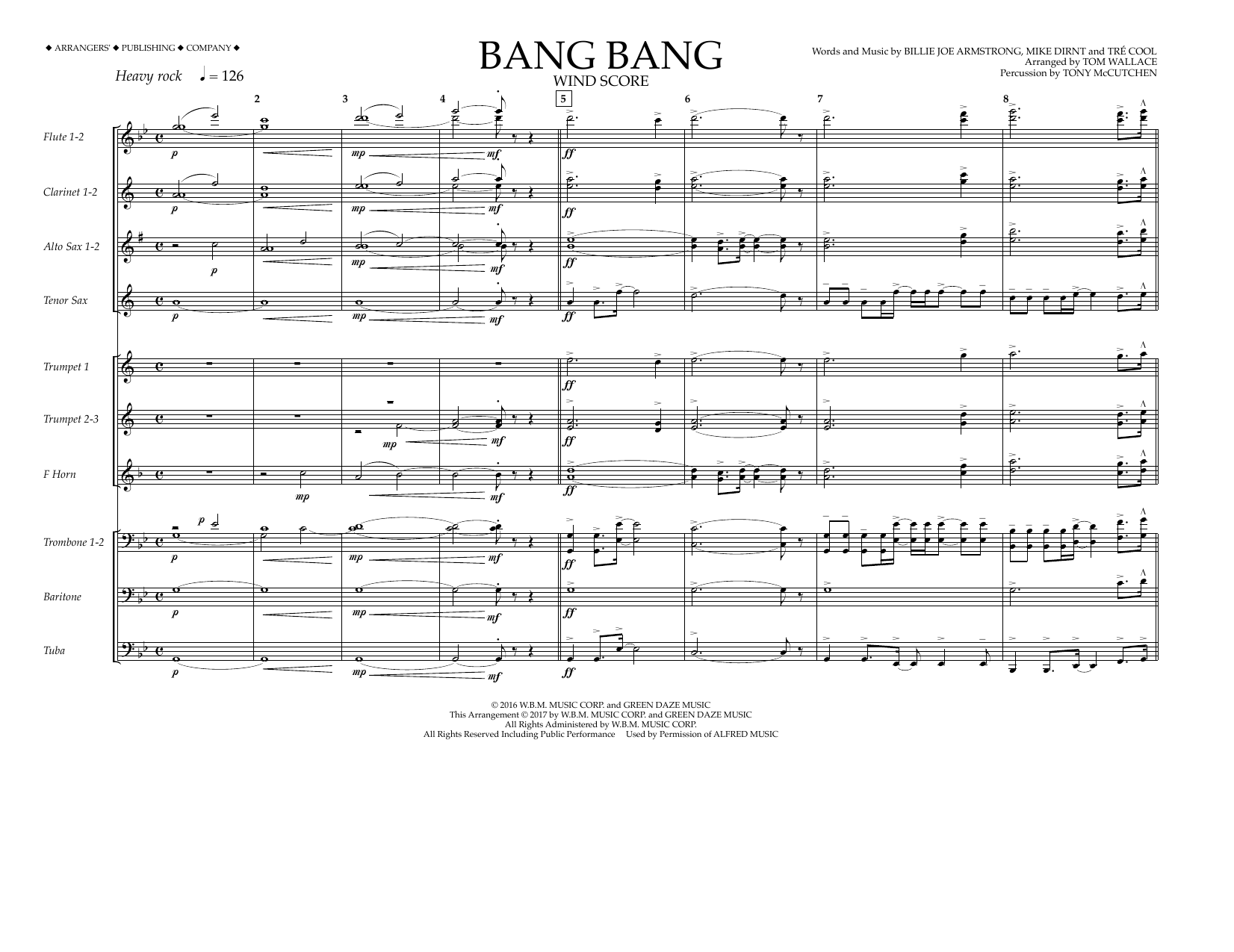 Learn to play Tom Wallace Bang Bang - Wind Score sheet music for Marching Band in minutes. Price: 11.9700$ Tom Wallace Bang Bang - Wind Score sheet music notes and chords arranged for Marching Band